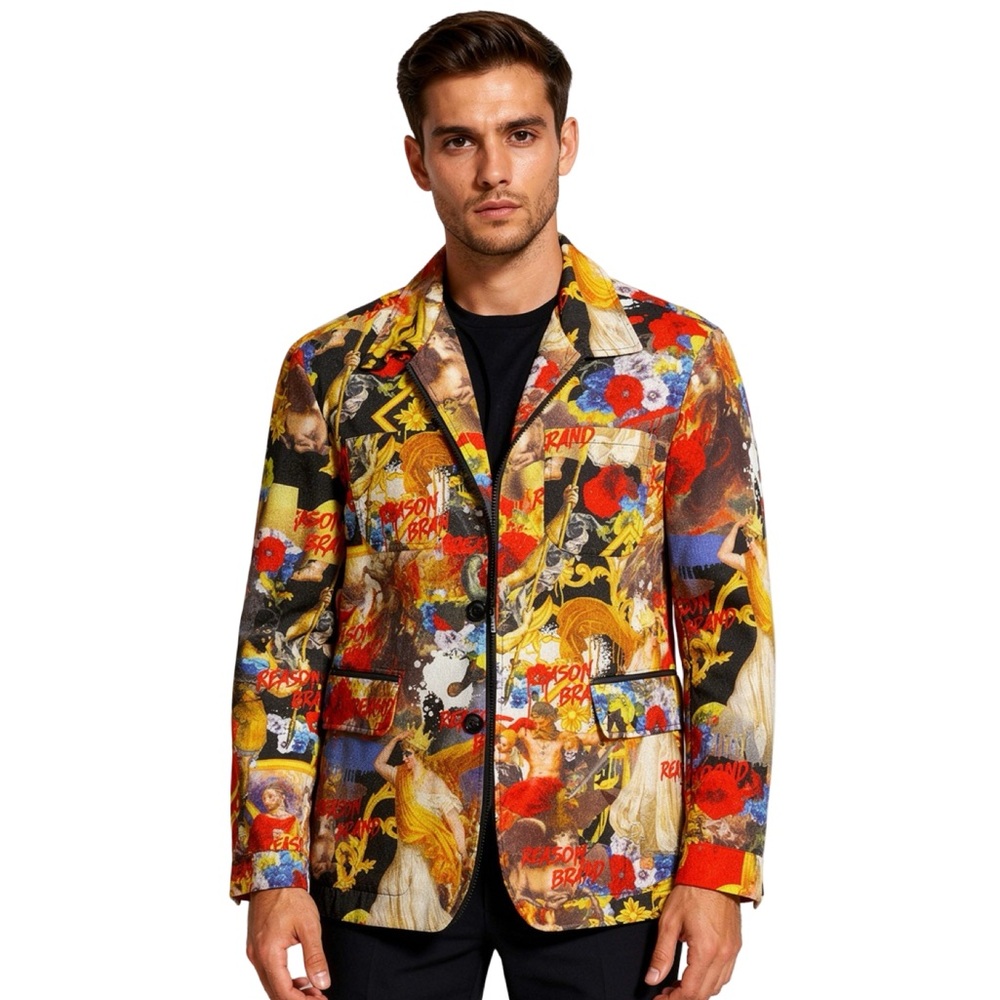 Reason Vibrant Renaissance Art Graphic Blazer Size L - Picture 3 of 8